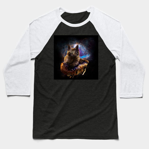 Galaxy Space Maine Coon Cat On Pizza Baseball T-Shirt by Random Galaxy